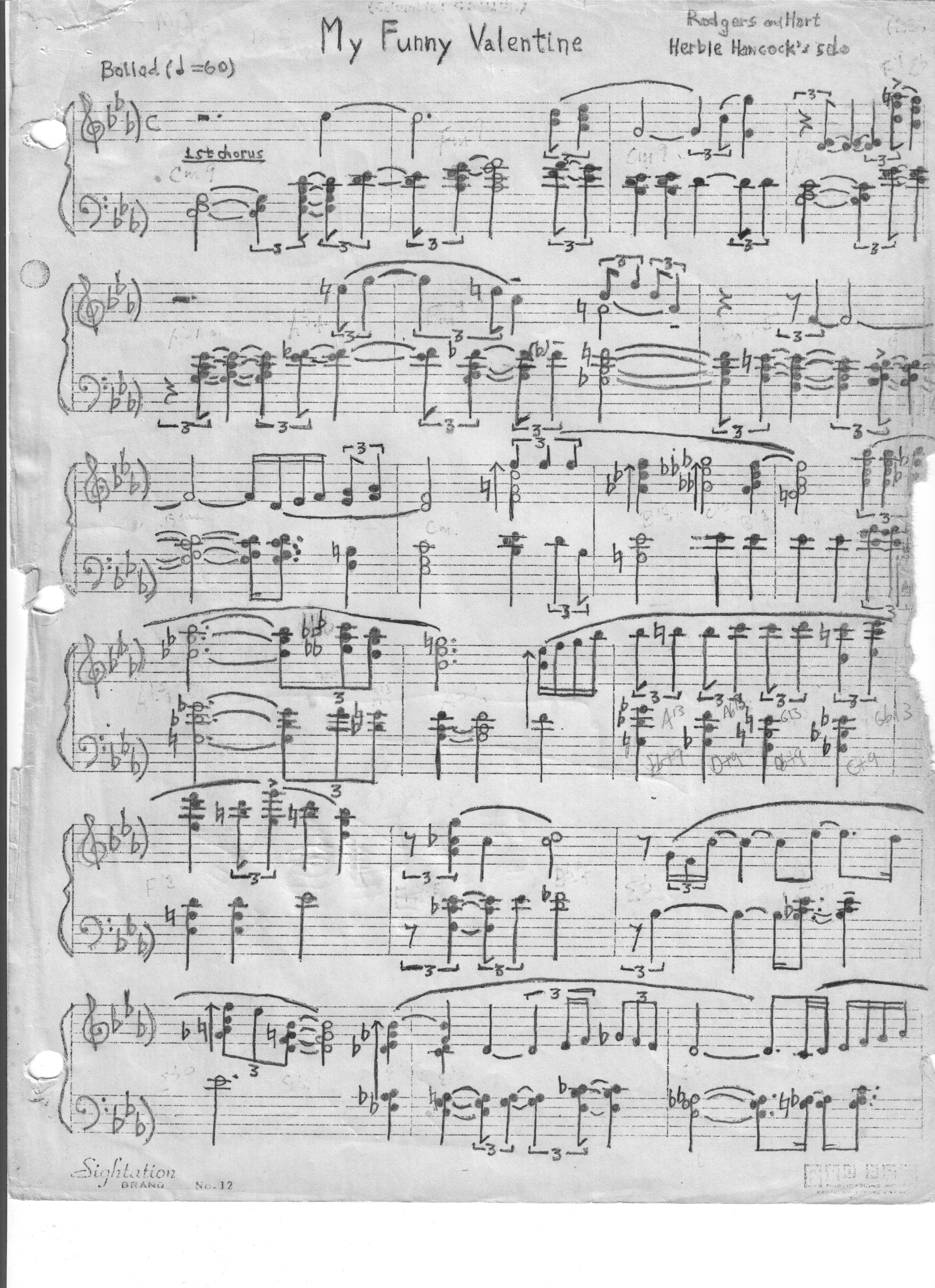 a page of a transcription of a recording of My Funny Valentine