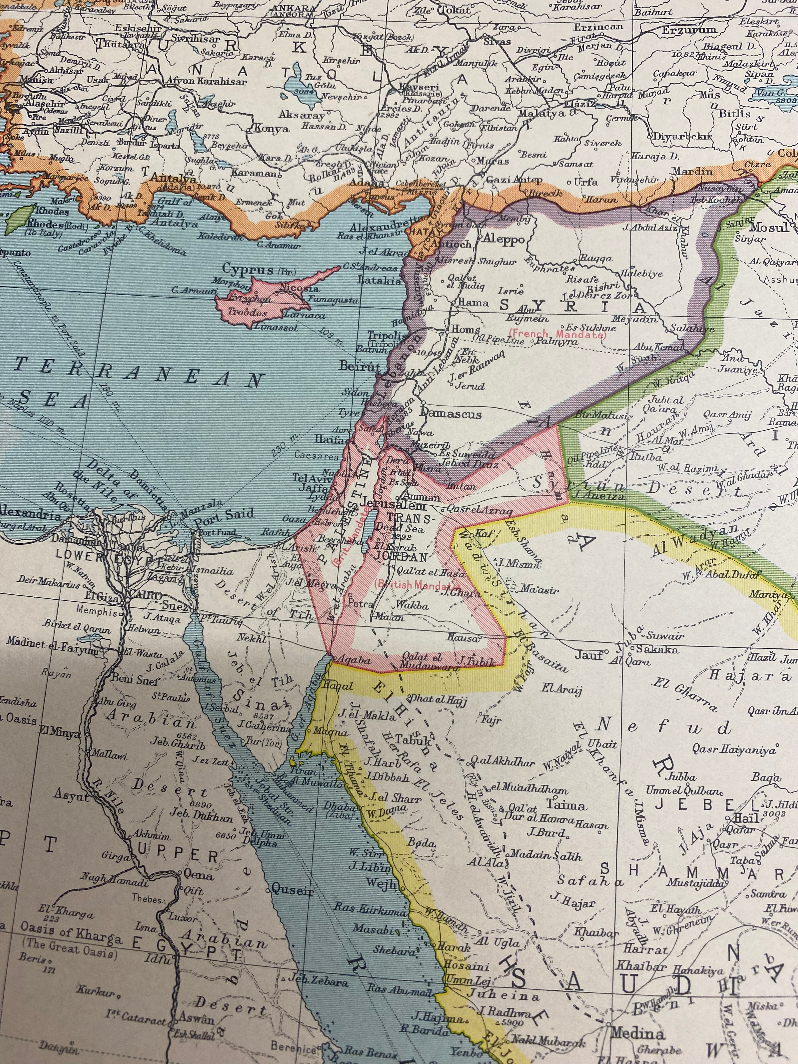 photo of printed map of Middle East from 1942