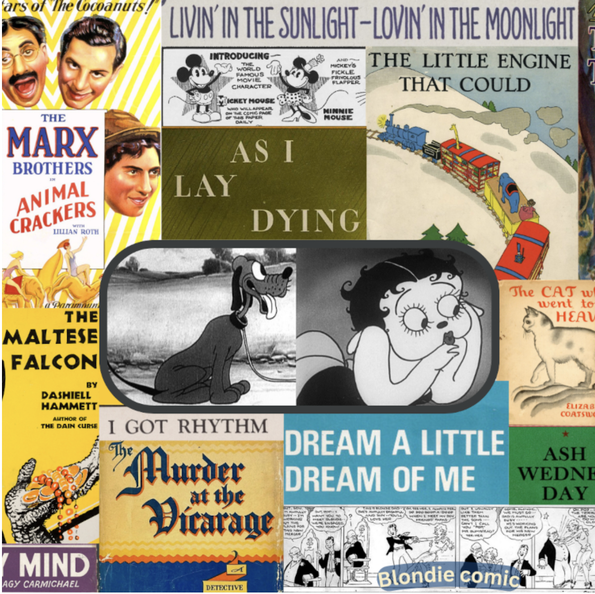 a collage of stuff that enters the public domain in 2026