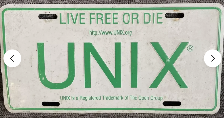 UNIX Live free or die license plate